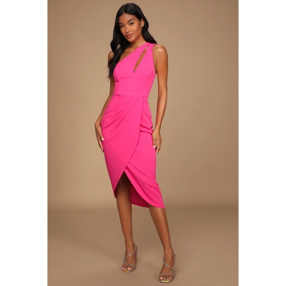 Lulu’s So Flirty Hot Pink One-Shoulder Cutout Asymmetrical Dress